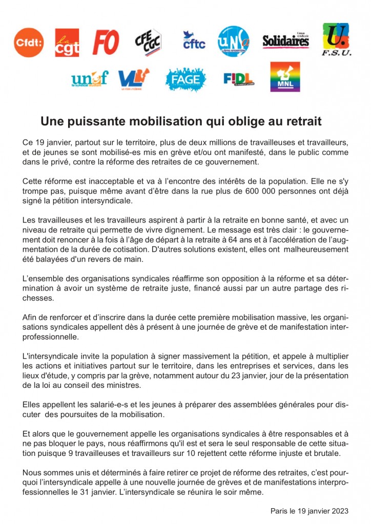 Comuniqué intersyndicale nationale 19 janvier 2023_Comuniqué intersyndical 19 janvier 2023_page-0001