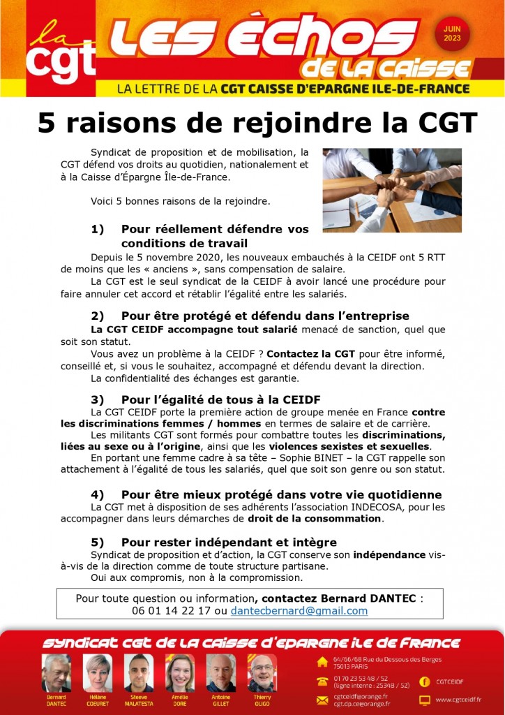 5 RAISONS DE REJOINDRE LA CGT